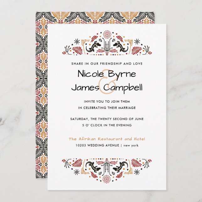 Africana | Modern Ankara Lizard Wedding Invitation (Front/Back)