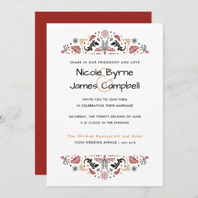 Africana | Modern Ankara Lizard Wedding Invitation (Front/Back)