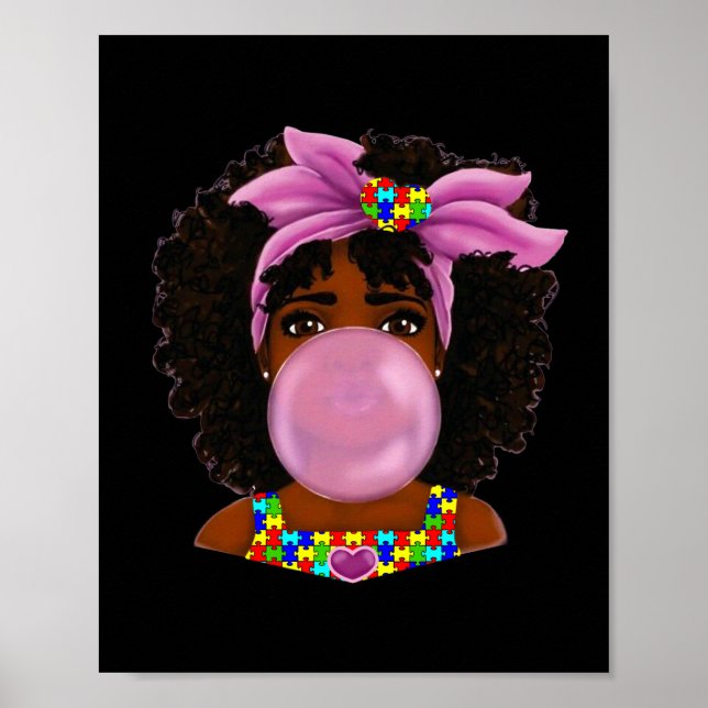 Afro African American Black Woman Ribbon Autism Poster (Front)