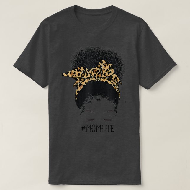 Afro African American Mothers Day Leopard Black Mo T-Shirt (Design Front)
