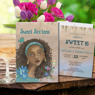 Afro-American Girl Sweet 16 Birthday Party Invite