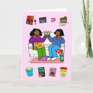 Afro American Girlfriends Birthday Fun Night In. Card