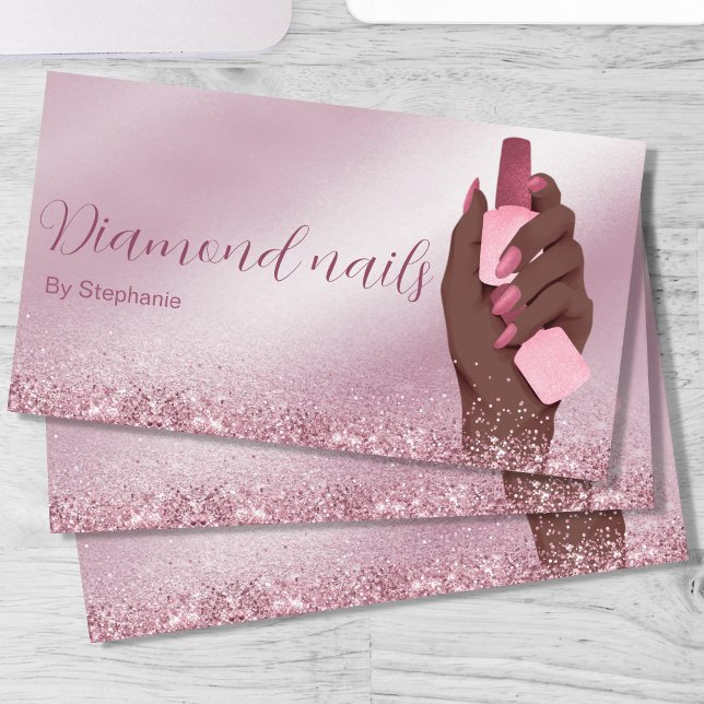 Afro American Glitter Nail Artist Manicure Beauty Business Card (Creator Uploaded)