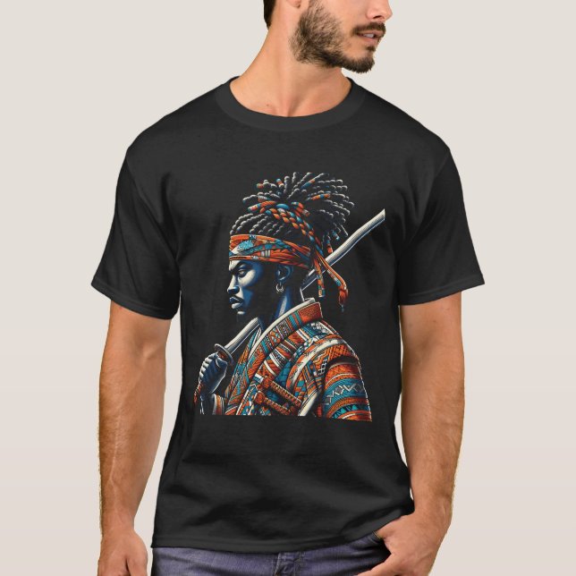 Afro American Samurai Anime Cartoon japanese bushi T-Shirt (Front)