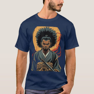 Afro American Samurai Anime Cartoon Japanese Bushi T-Shirt