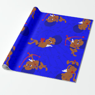 afro angel black cupid african cherub blue heart wrapping paper