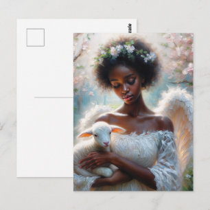Afro Angel with Lamb Postcard