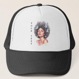 Afro Beauty with Butterflies – Watercolor T-Shirt Trucker Hat