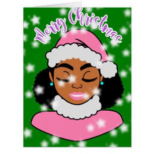 Afro Black Girl in Snowy Holiday Christmas