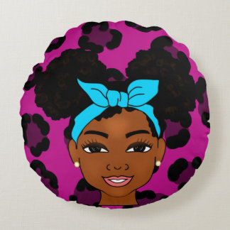 'Afro black girl puffs Round Cushion