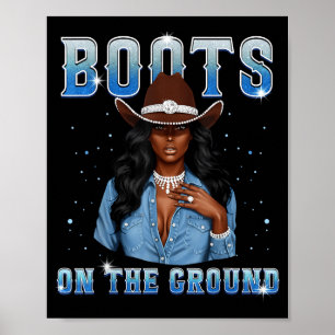 Afro Black Melanin Queen Western Cowgirl Hat Boots Poster