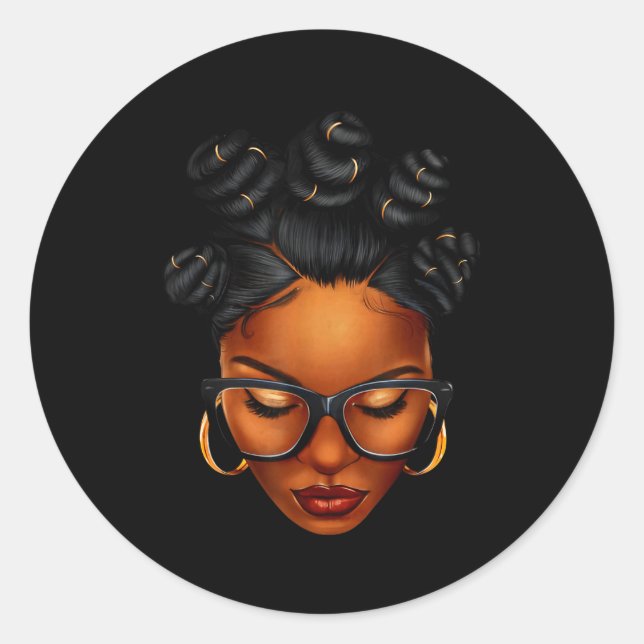 Afro Black Woman African Black History Month Melan Classic Round Sticker (Front)