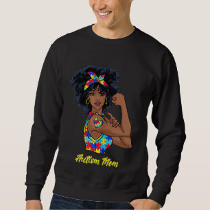Afro Black Woman Autism Mom Awareness Tattoo Jigsa Sweatshirt