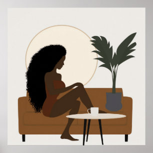 Afro Black Woman Boho Abstract Wall Art