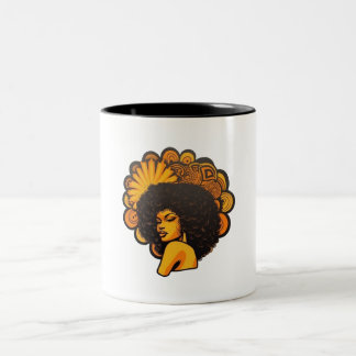 Afro Black Woman Retro Style Two-Tone Coffee Mug