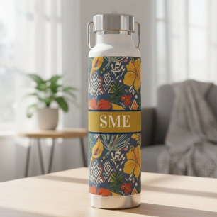 Afro Bohemian Floral monogram Water Bottle