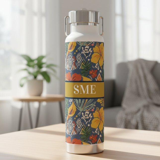 Afro Bohemian Floral monogram Water Bottle (Afro Bohemian Floral Water Bottle)