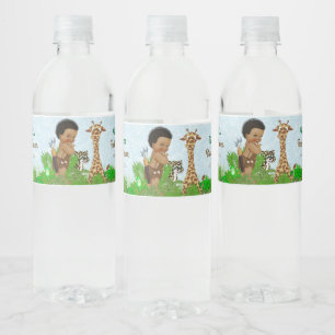 Afro Boy Safari Baby Shower Water Bottle Labels