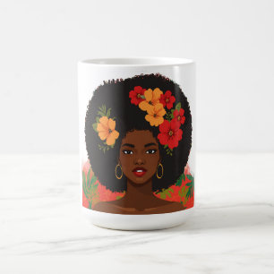 Afro Brazilian Woman Natural Hair Tropical Flowers Coffee Mug