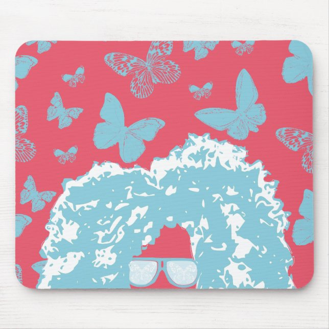 Afro, Butterflies and Sunglasses Mouse Pad (Front)