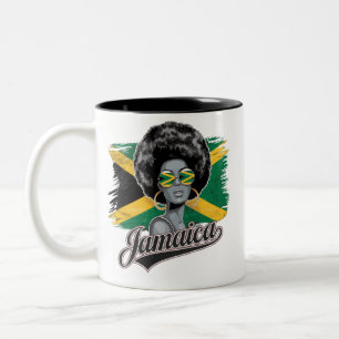 Afro Carribean Woman Jamaica Flag Island Vibe Two-Tone Coffee Mug