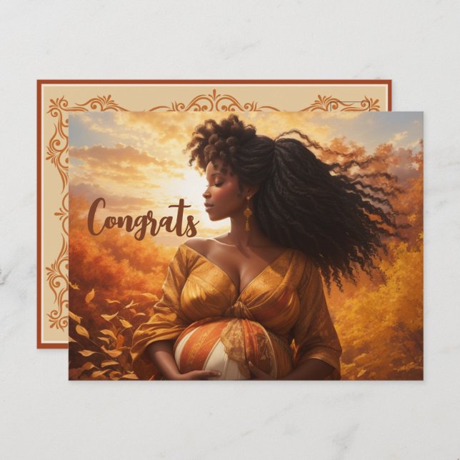 Afro-Centric Woman Pregnancy Congratulations Postcard (Front/Back)