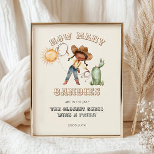 Afro Cowgirl Baby Shower How Many Candies Game Poster