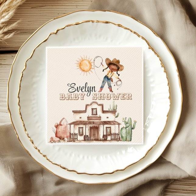 Afro Cowgirl Western Girl Ranch Cactus Baby Shower Napkin (Creator Uploaded)