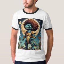 Afro Dinosaur in Space Armour Funny T-Shirt