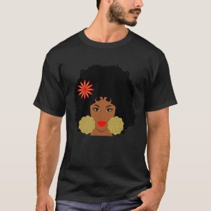 Afro Diva Black Girl Magic Orange Flower Red Lips T-Shirt