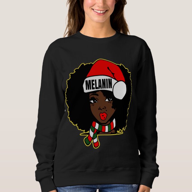 Afro Diva Black Queen Puffs Merry Christmas Melani Sweatshirt (Front)