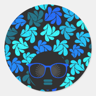 Afro Diva Blue Classic Round Sticker