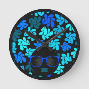 Afro Diva Blue Round Clock