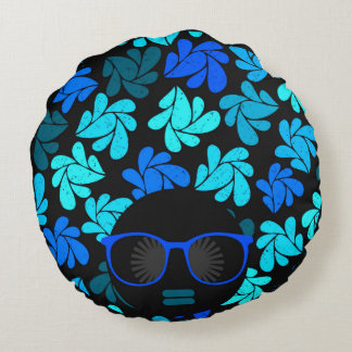 Afro Diva Blue Round Cushion