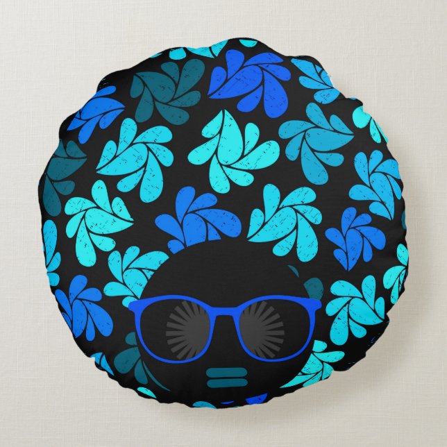 Afro Diva Blue  Round Cushion (Back)