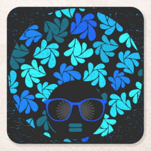 Afro Diva Blue Square Paper Coaster