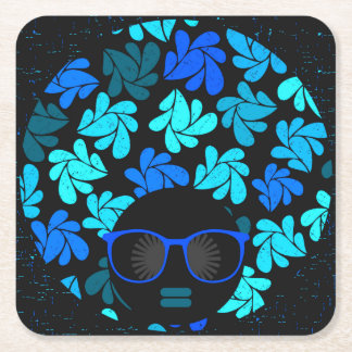 Afro Diva Blue Square Paper Coaster