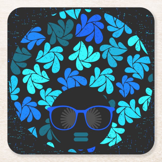 Afro Diva Blue  Square Paper Coaster (Front)