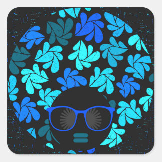 Afro Diva Blue Square Sticker