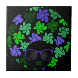 Afro Diva Green & Blue Ceramic Tile