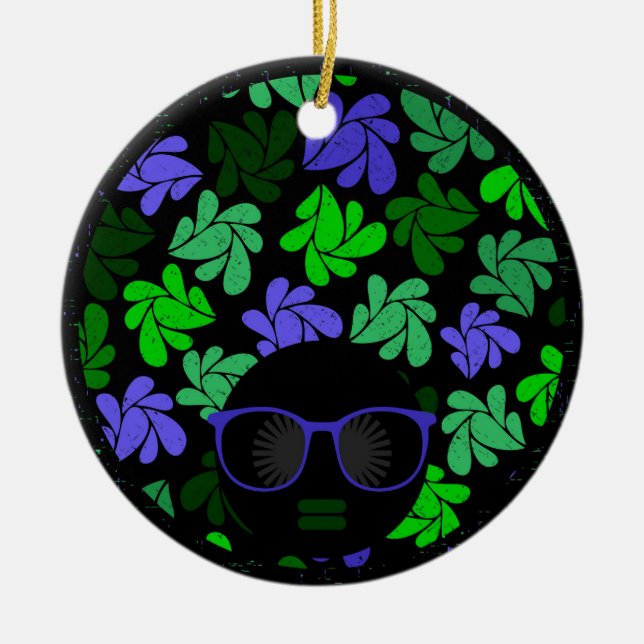 Afro Diva Green & Blue Ceramic Tree Decoration (Front)