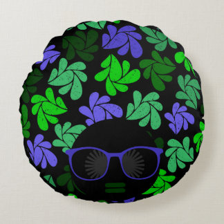 Afro Diva Green & Blue Round Cushion