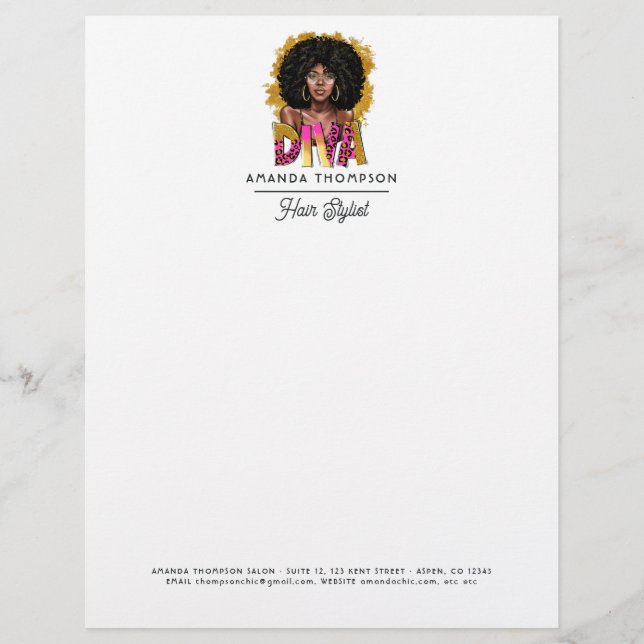 Afro Diva Hair Salon Custom Letterhead (Front)