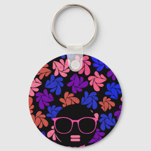 Afro Diva Pink Lavender Blue Key Ring