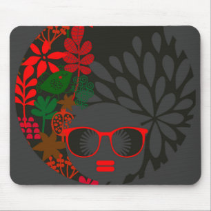 Afro Diva Red Green Slate Black Mouse Pad