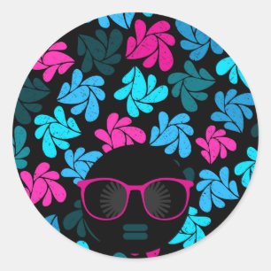 Afro Diva Turquoise & Hot Pink Classic Round Sticker