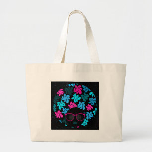 Afro Diva Turquoise & Hot Pink Large Tote Bag