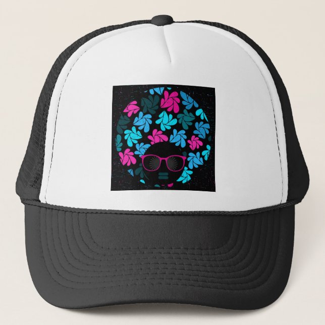 Afro Diva Turquoise & Hot Pink Trucker Hat (Front)