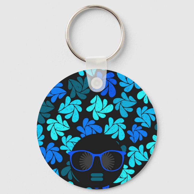 Afro Diva Turquoise Teal Keychain (Front)