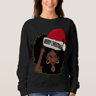 Afro Diva Winking Eye Merry Christmas Melanin Quee Sweatshirt